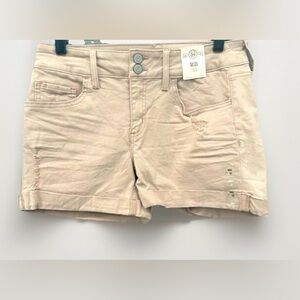 NWT $34 SO Shorts Pink Midi Low Rise Stretch JR Size 11 Distressed Cuffed Chino